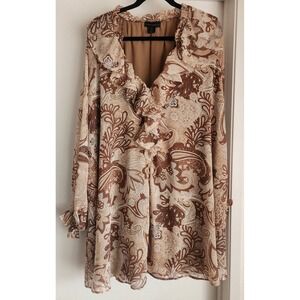 House of Harlow 1960 Blouse Small Brown Polyester Paisley Women's Top
